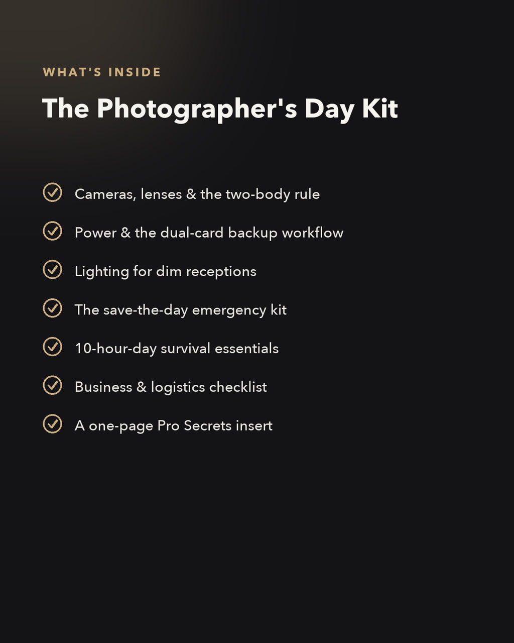 Photographer Kit — what's inside