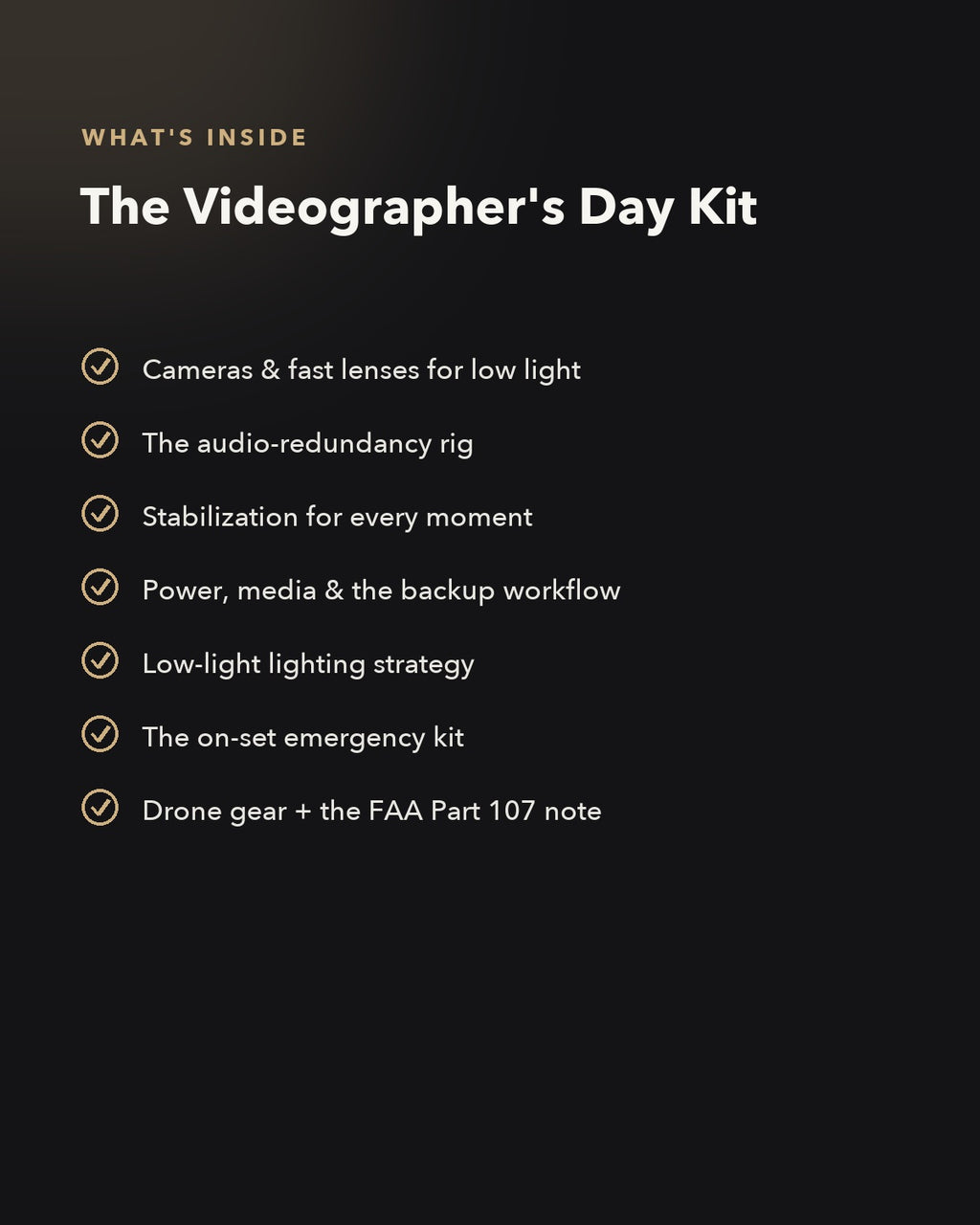 Videographer Kit — what's inside
