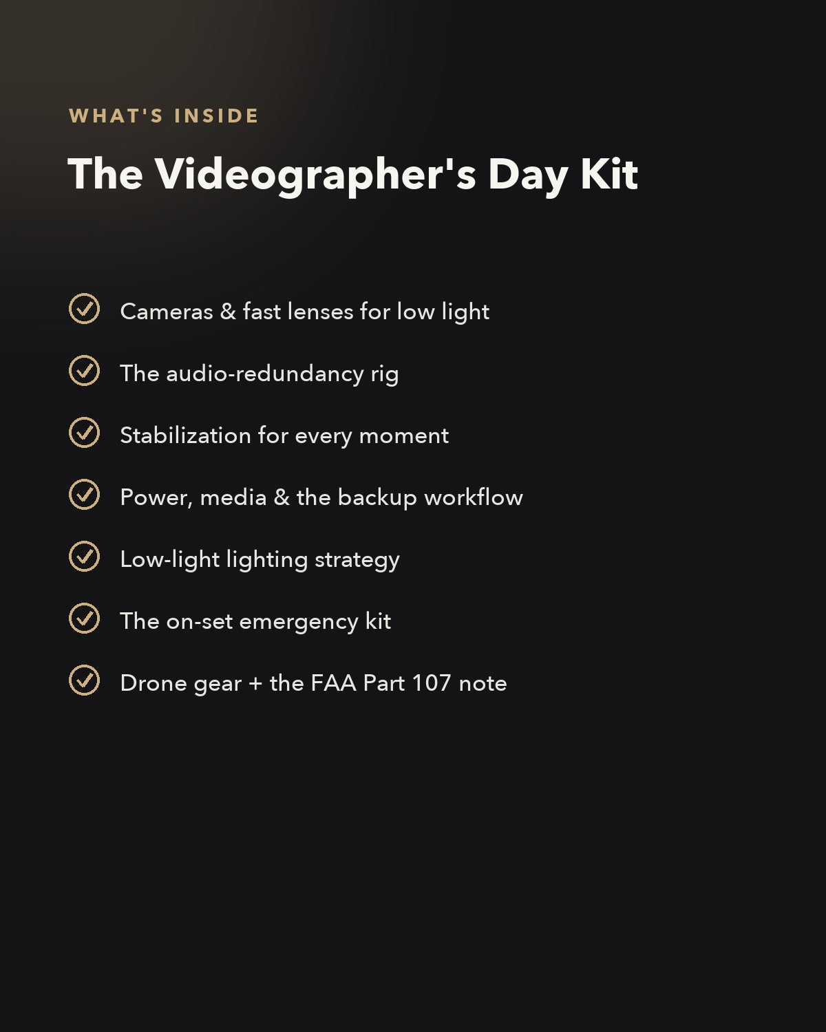 Videographer Kit — what's inside