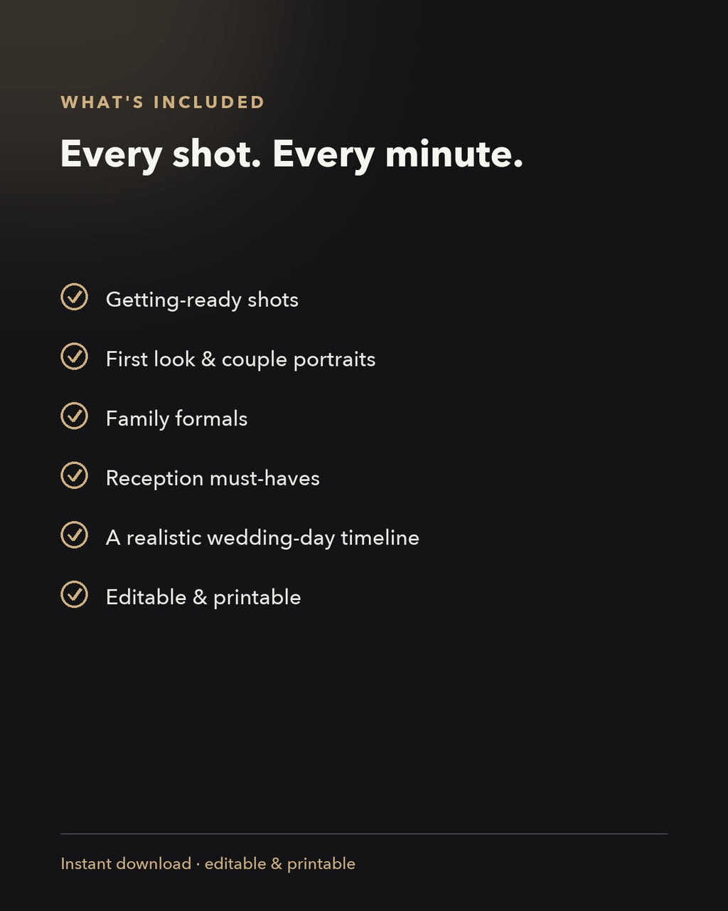 Shot List — what's included