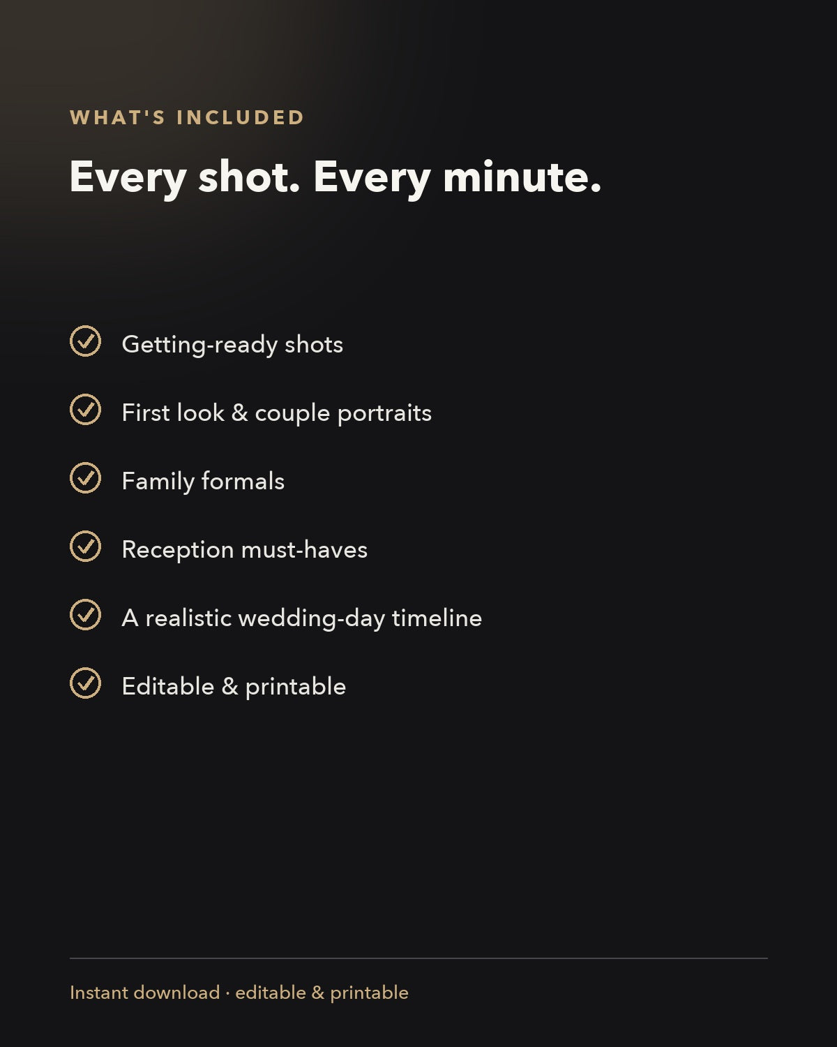 Shot List — what's included