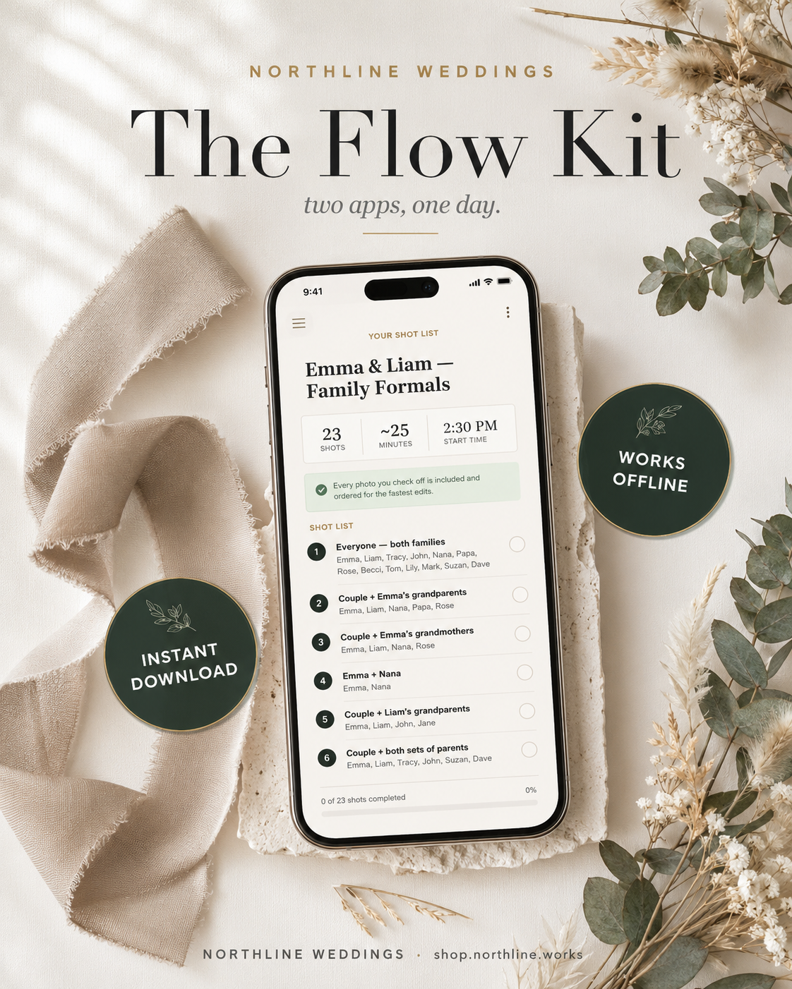 Photographer Flow Kit – Wedding Day Timeline & Formal Shot List Builder Bundle