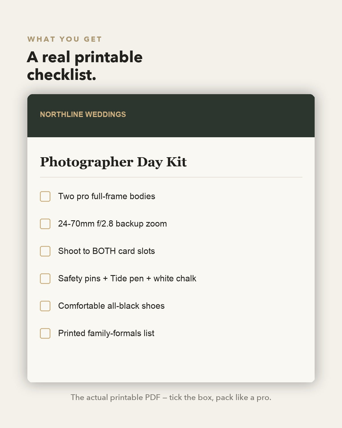 Photographer Kit — printable checklist