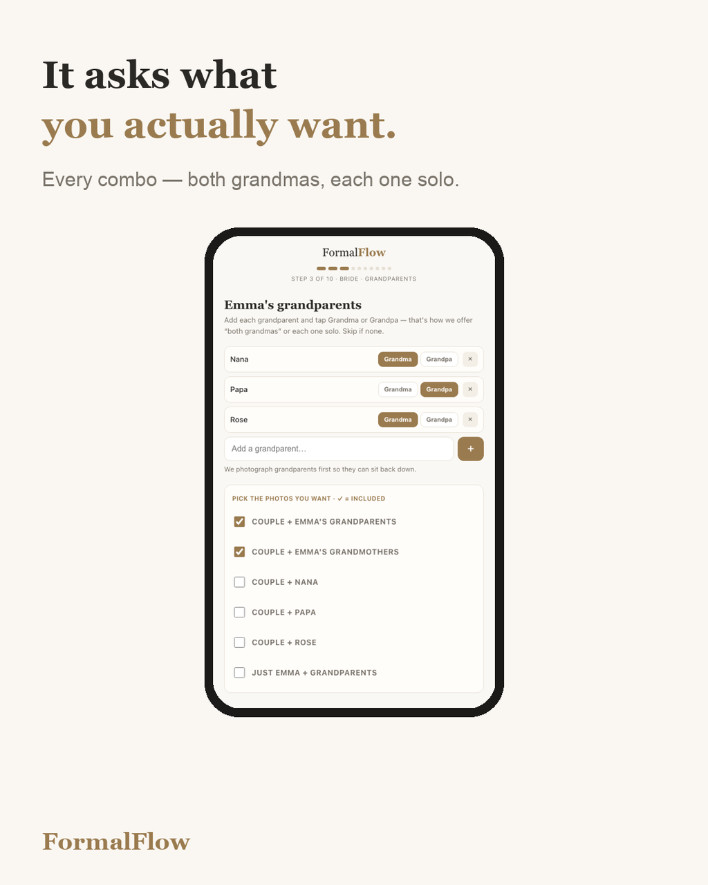 Family Formal Shot List Optimizer for Wedding Photographers | Auto-Orders Family Photos + Time Estimate | Offline App, No Subscription