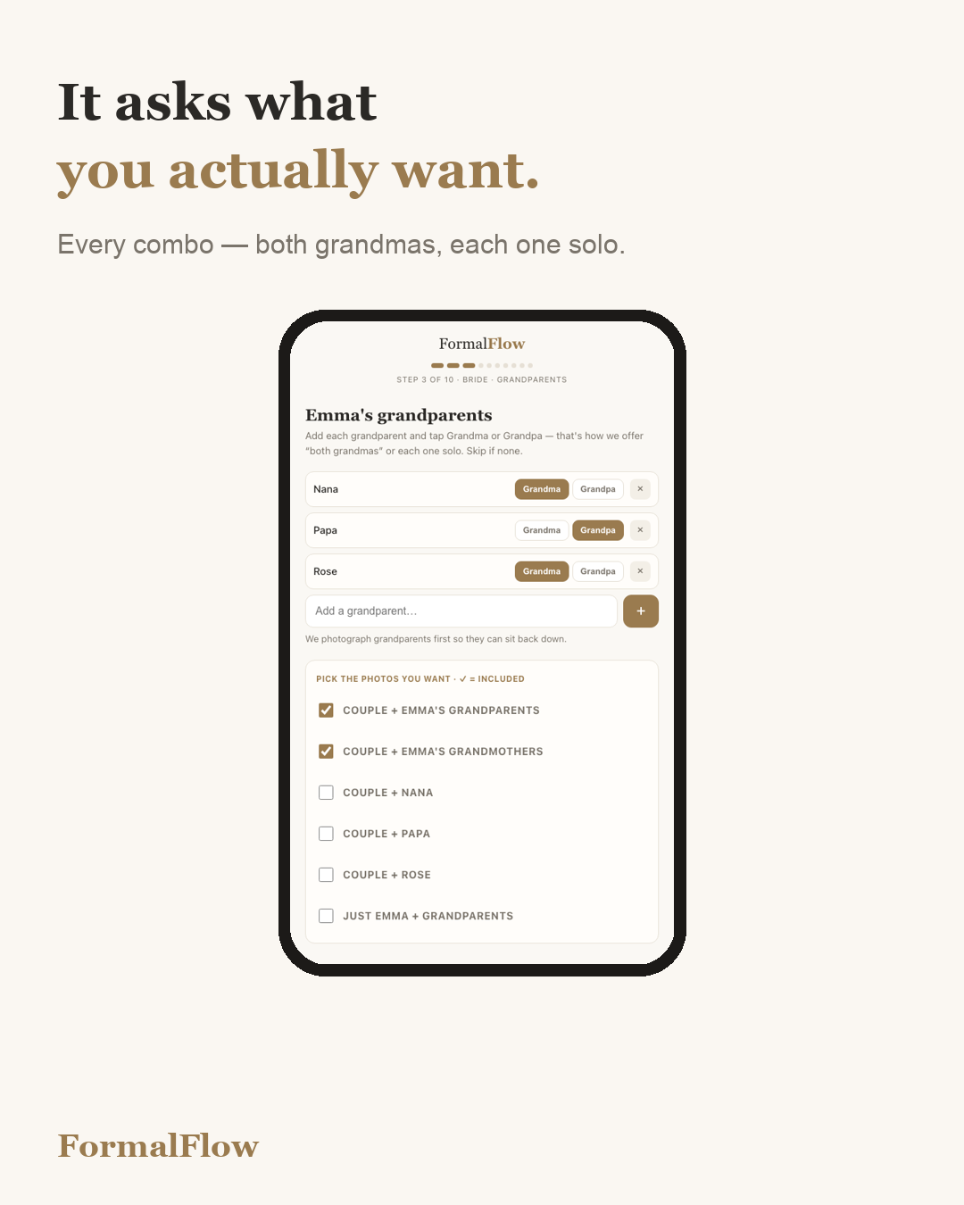 Family Formal Shot List Optimizer for Wedding Photographers | Auto-Orders Family Photos + Time Estimate | Offline App, No Subscription