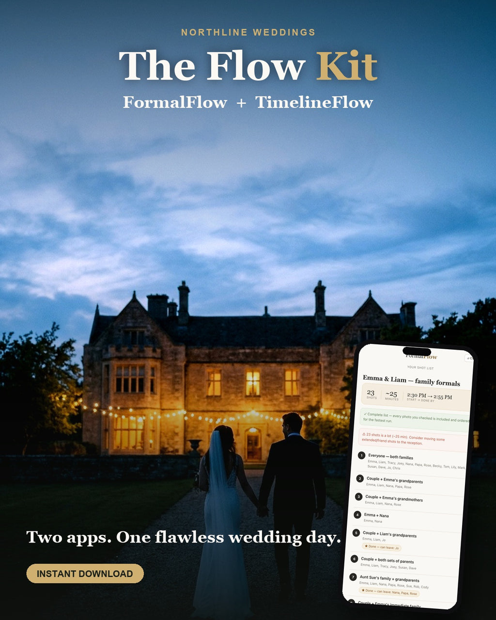 The Flow Kit — FormalFlow + TimelineFlow. Two apps. One flawless wedding day.
