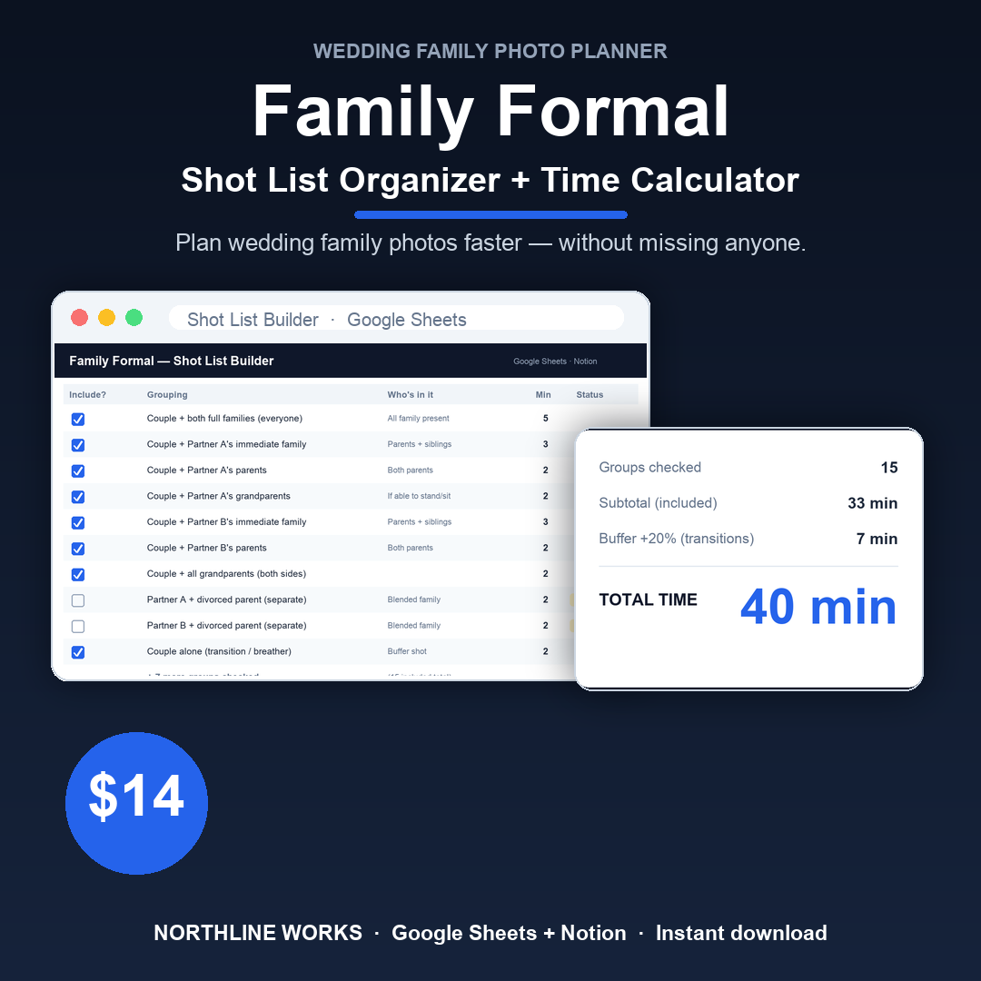 Family Formal Shot List Organizer + Time Calculator
