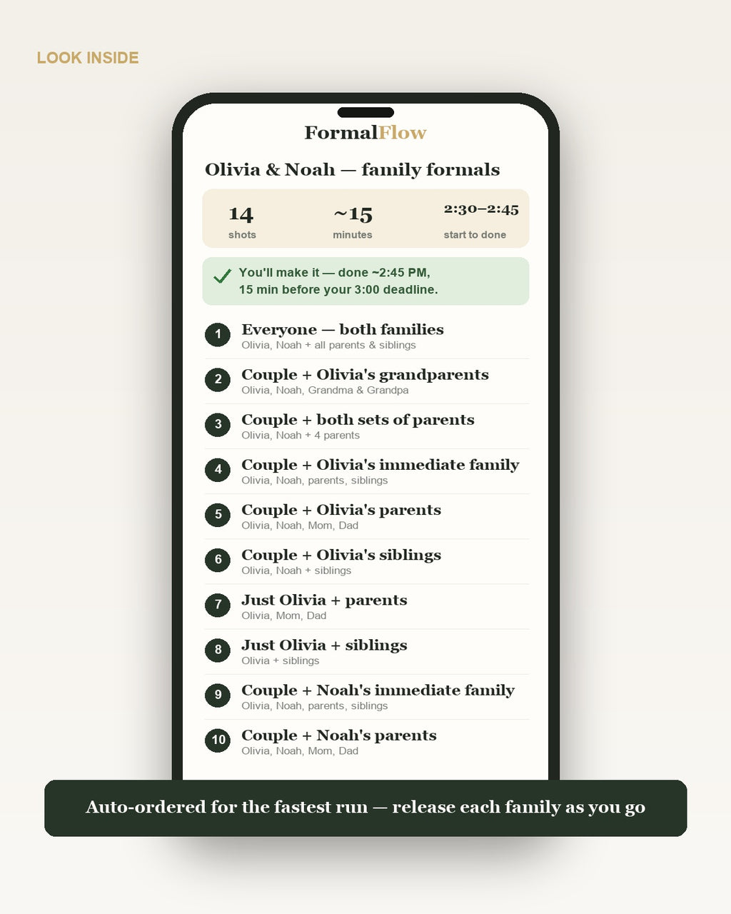 Inside FormalFlow — the auto-ordered shot list