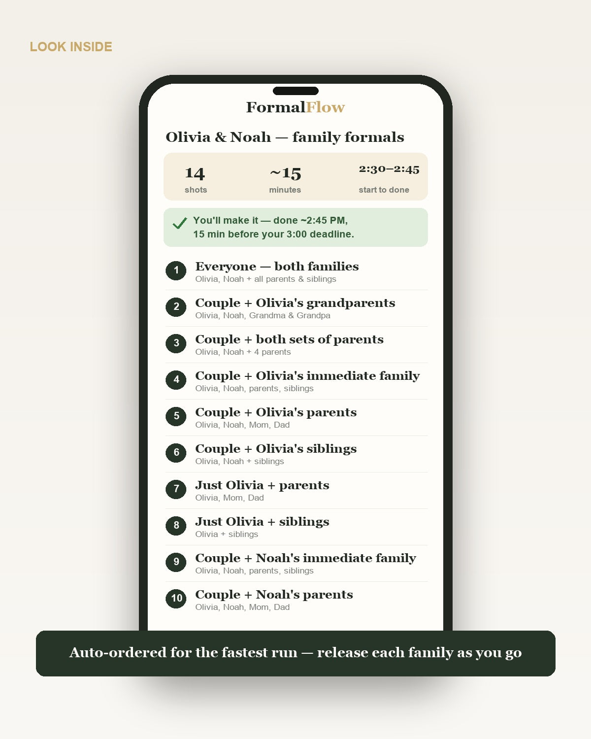 Inside FormalFlow — the auto-ordered shot list