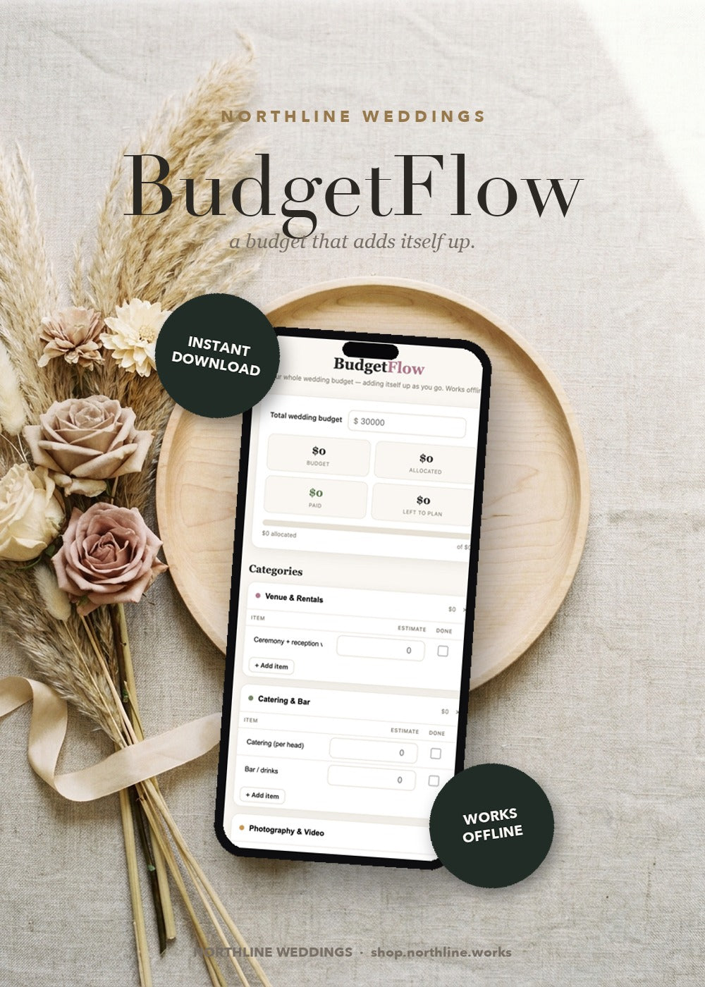BudgetFlow — styled flat lay