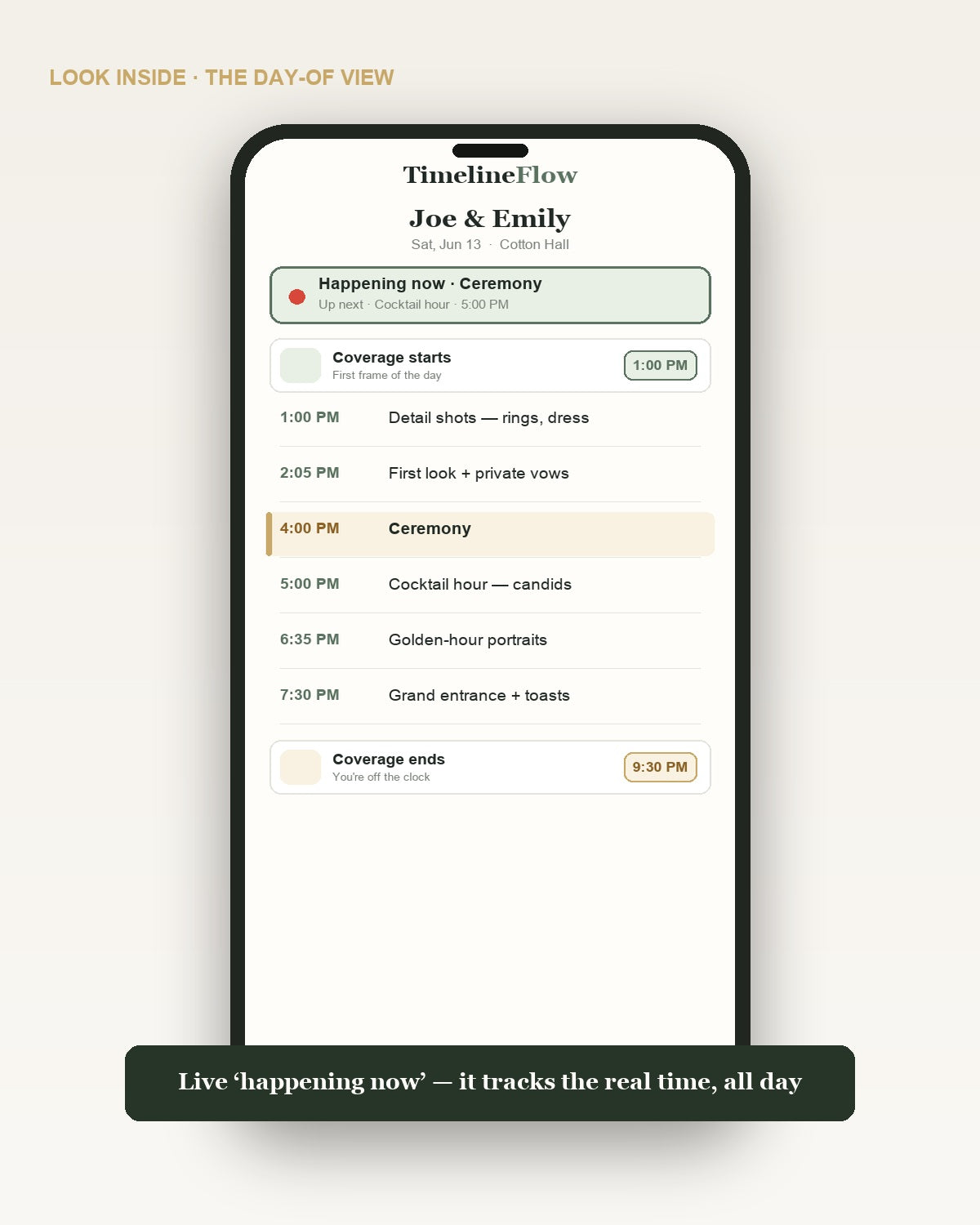 Inside TimelineFlow — the live wedding-day timeline
